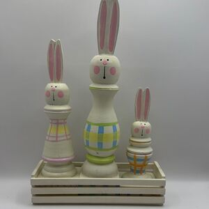 Charming Bunny Figurine Set - Pink, Yellow, Blue Accents
